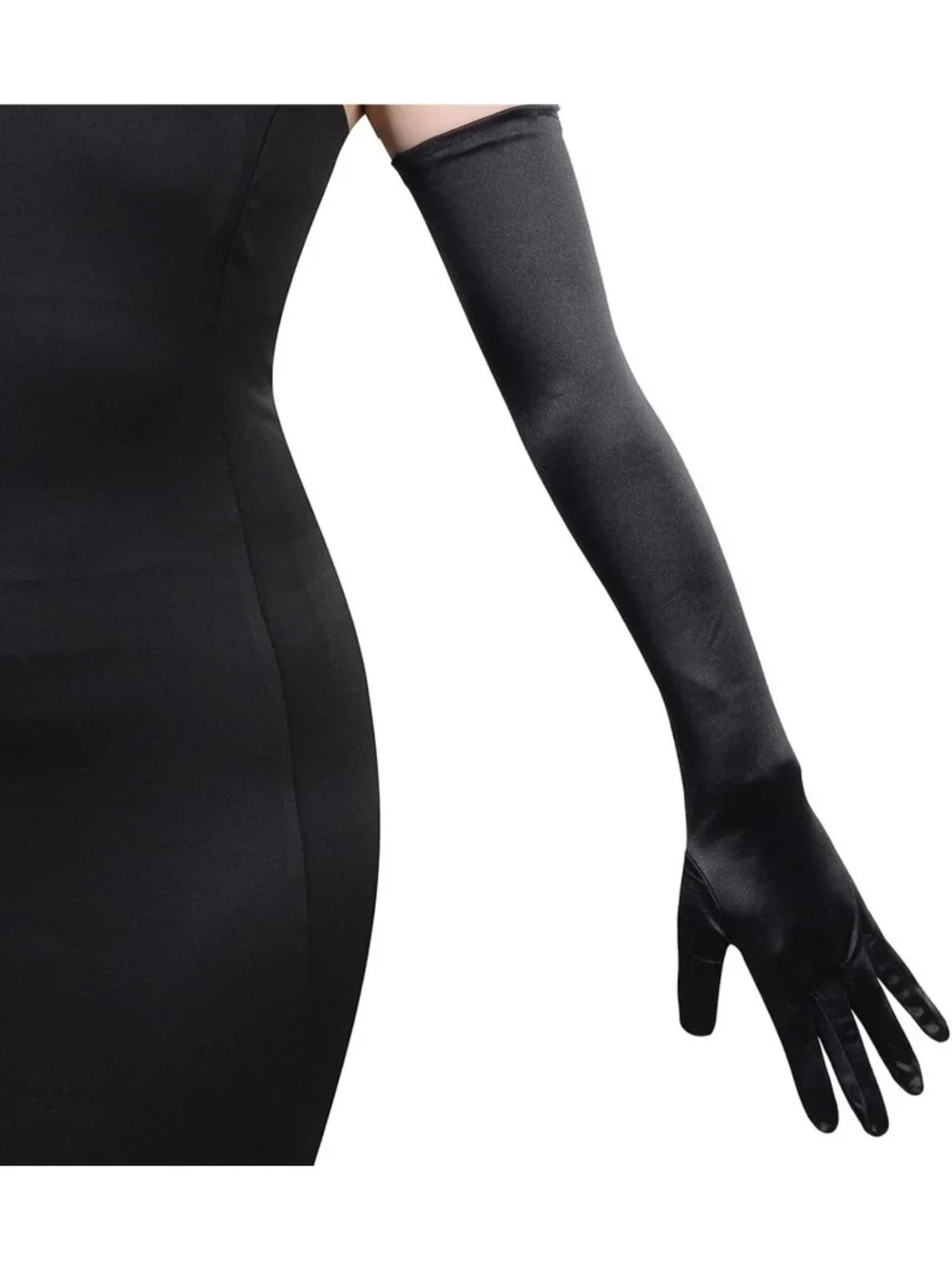 Women's Black Satin Opera Length Stretch Elbow Long Evening Party Gloves